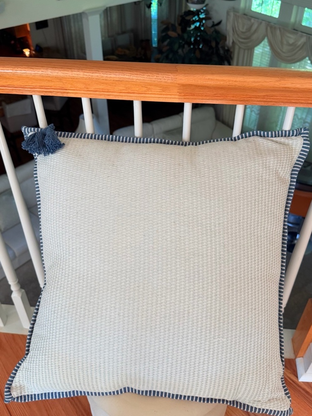 Oversized Square Cotton Linen Texture with Tassel Cream Blue Threshold McGee NEW - Picture 10 of 11